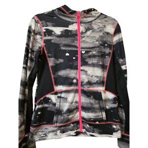 Everlast Sport Zip-Up Jacket Black/White Tie-Dye W/ Pink Trim For Women Full-Zip